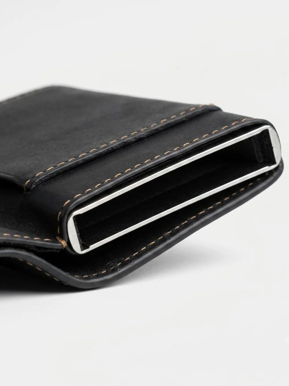 Classic Black Leather Key & Card Holder with Snap Strap